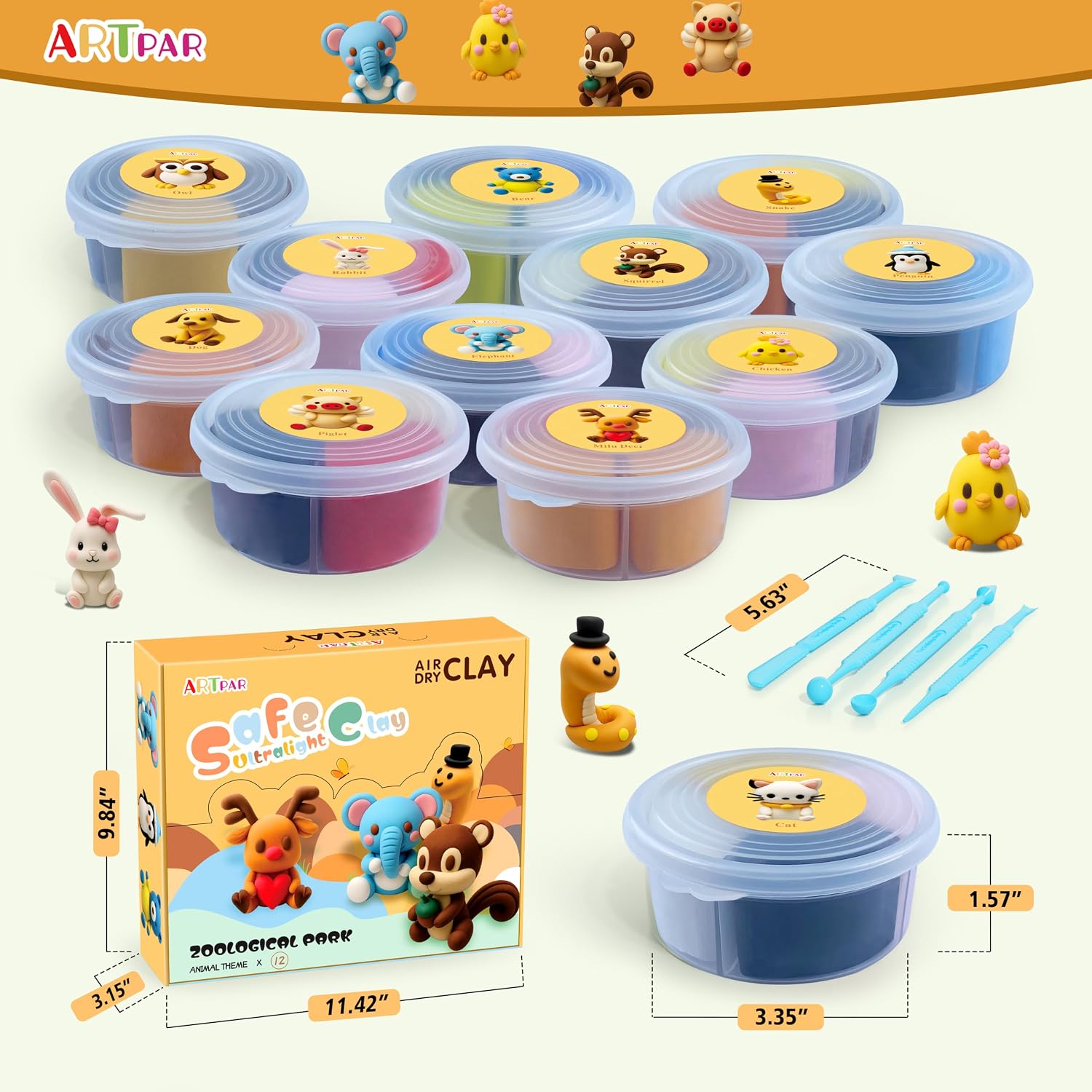 ARTPAR Air Dry Clay Kit, 12 Animals Modeling Magic Clay, Kids Crafts Gifts