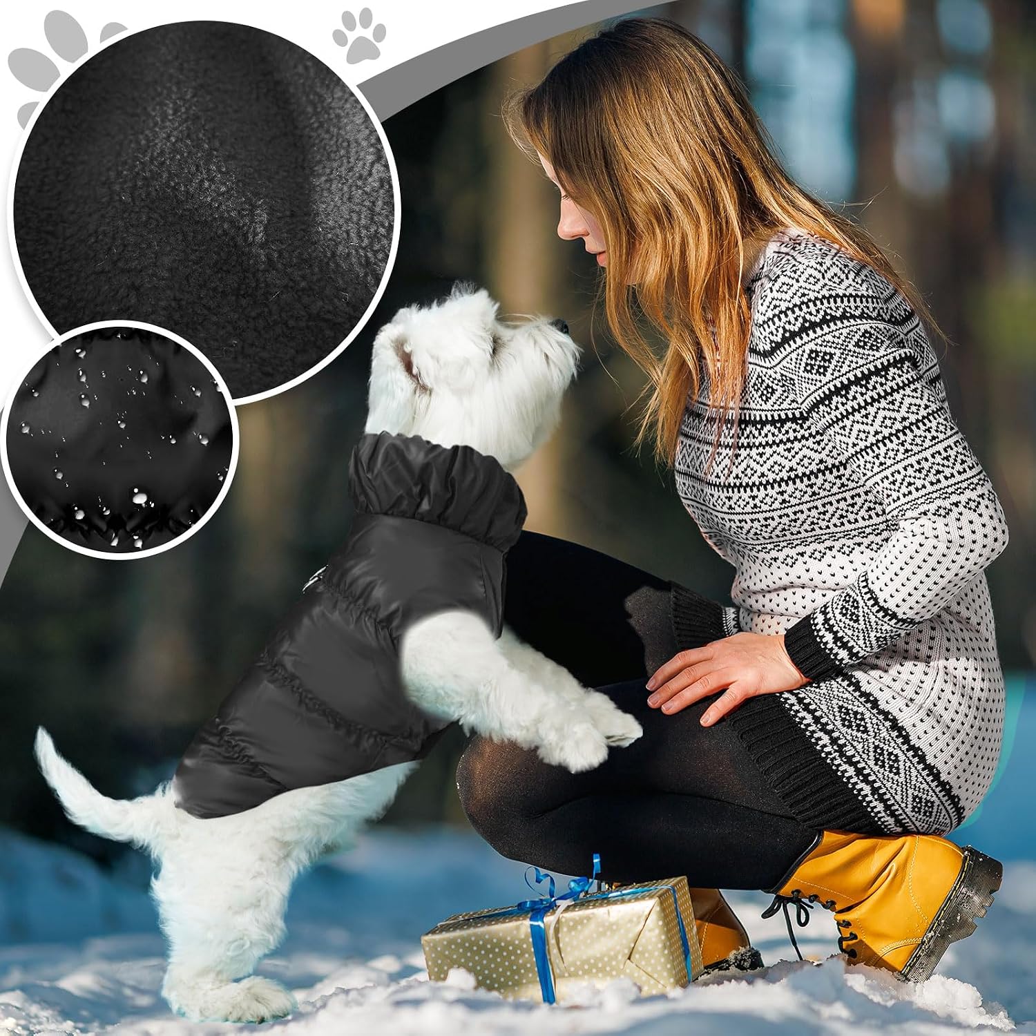 ABRRLO Winter Warm Dog Jacket for Small Medium Dogs Cat Cold Weather Coats with Harness Paded Dogs Fleece Vest Waterproof Windproof Dog Snow Jacket Pet Puppy Clothes (Black,L)