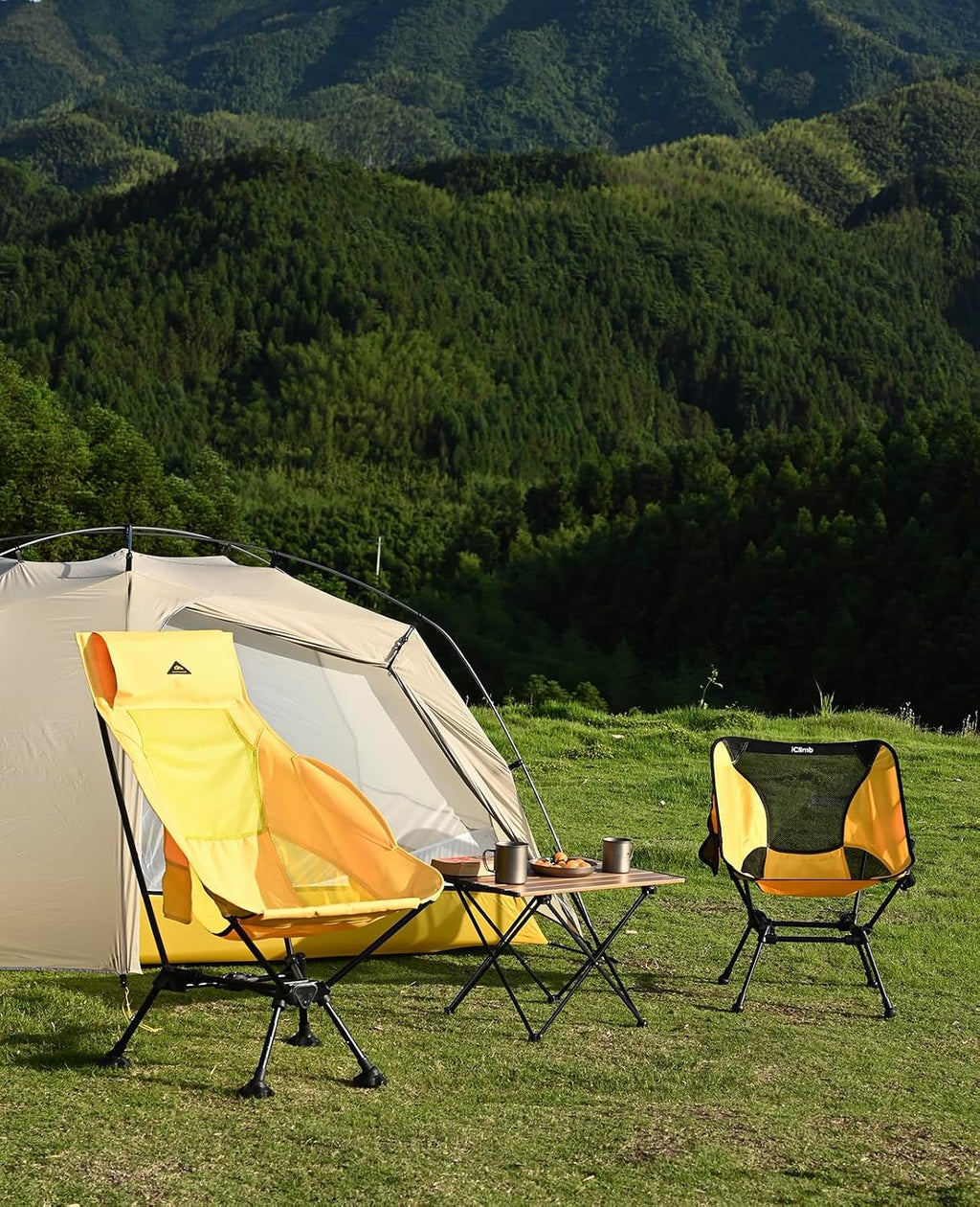 iClimb Ultralight Compact Folding Anti-Sinking Chair, High Back, Yellow