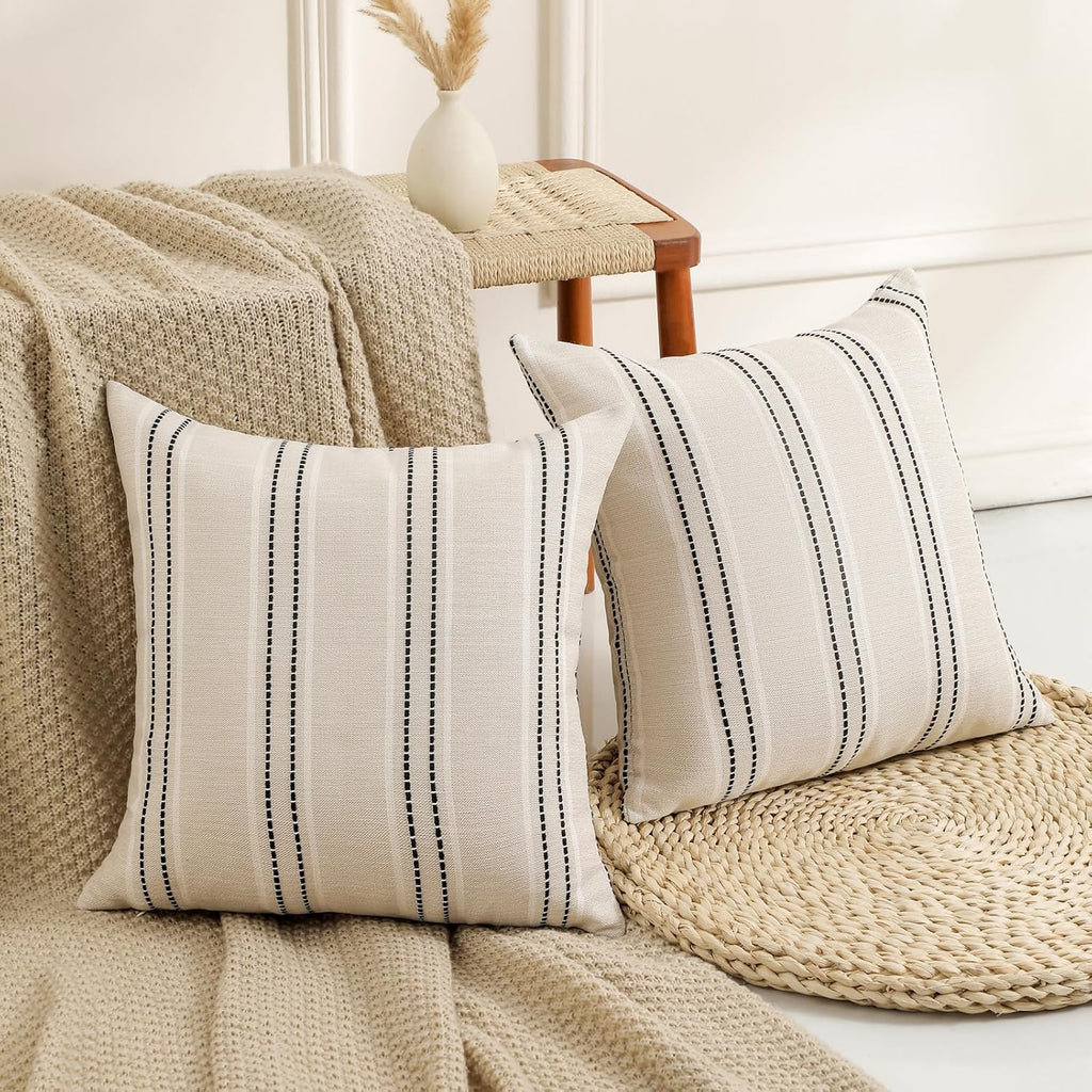 Hckot Black Striped Throw Pillow Covers 20x20 Set of 2 Boho Pillow Covers