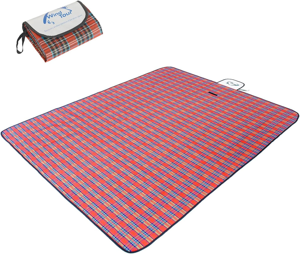Wind Tour Waterproof Picnic Blanket with Carry Strap - Foldable Sandproof Outdoor Mat for Camping, Beach, Park - 59" x 71",Navy Blue(Two Mat Set)