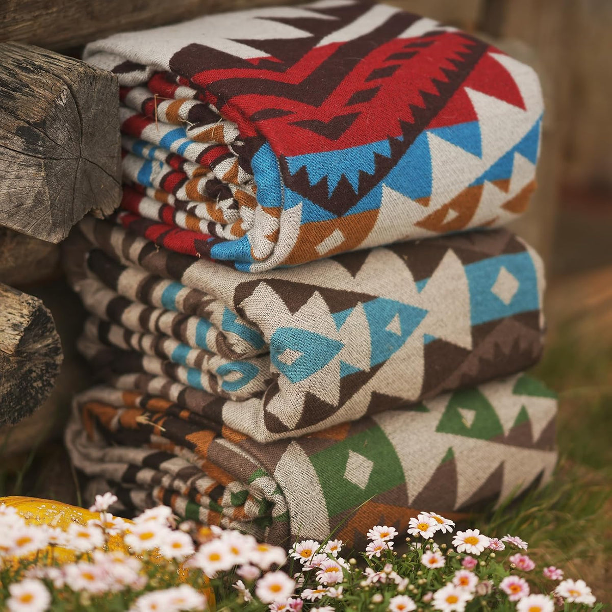 Aztec Throw Blanket with Soft Sherpa Lining, Traditional Southwestern Navajo Tribal Style Warm Throw for Camping, Outdoor, Cozy Boho Blanket for Couch, Sofa, Bed, 50"x60", Red