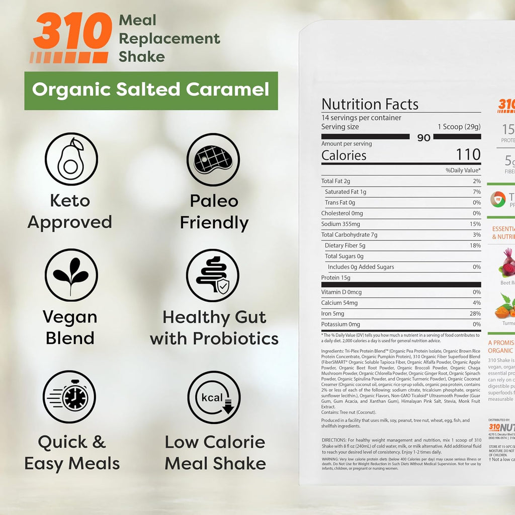 310 Nutrition Organic All-In-One Meal Replacement Shake Powder - Caramel