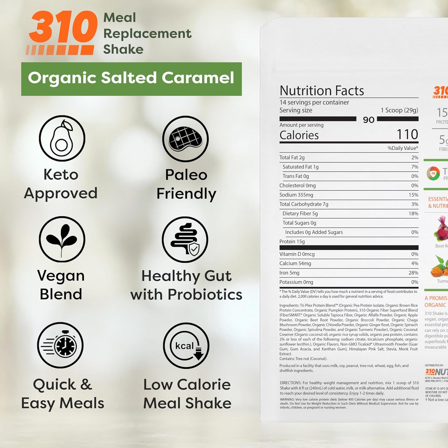 310 Nutrition Organic All-In-One Meal Replacement Shake Powder - Caramel