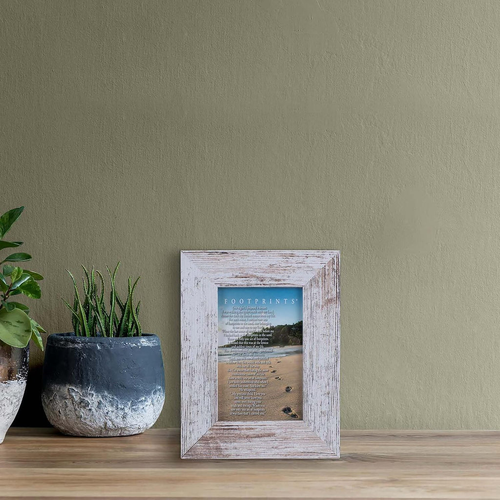 Dicksons Footprints Distressed White 9 x 7 Inch Wood Wall or Tabletop Picture Photo Frame