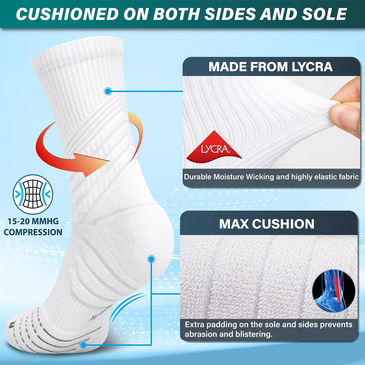 Hylaea Unisex Crew Socks for Running Athletic, Comperssion & No Blisters
