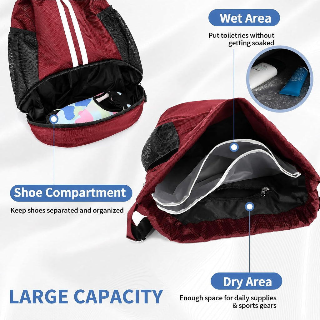 JELUTAR Drawstring Backpack Gym Bag with Shoes Compartment, Burgundy