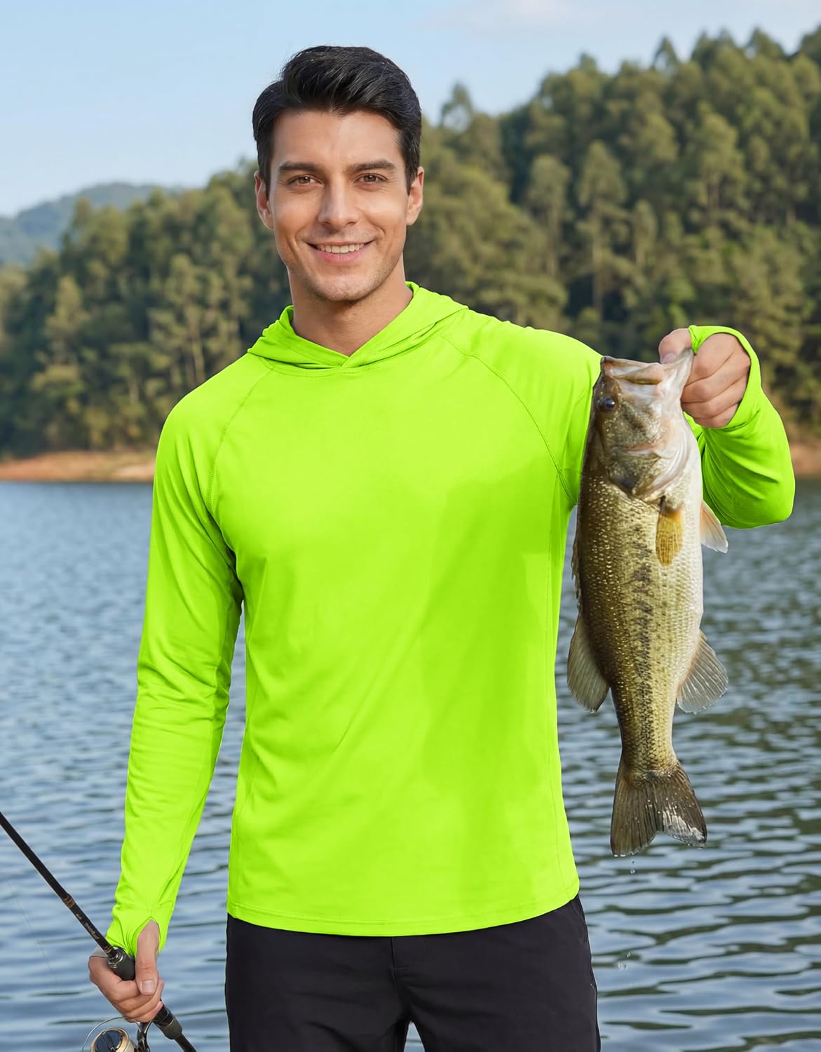 COOrun Men's Hooded Sun Shirts with Mask Fishing Shirts for Men Long Sleeve UPF 50 Rash Guards Cooling Hoodies Hiking Shirts