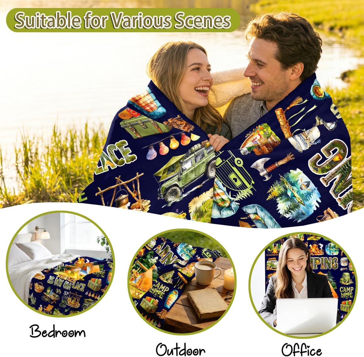 Camping Blanket Cozy Soft Flannel Camp Life Throw Blanket Funny Camping Lover Gift Stuff Merch for Boys Men Adults 50"x40"