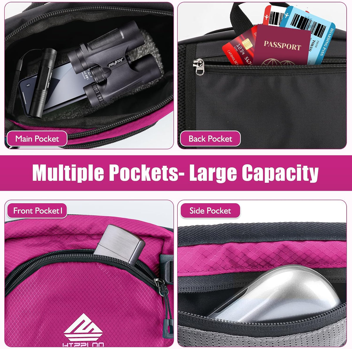 Fanny Pack Waist Bag with Water Bottle Holder for Men Women Running Hiking Travel Dog Walking Workout Cycling Outdoor (Pink)
