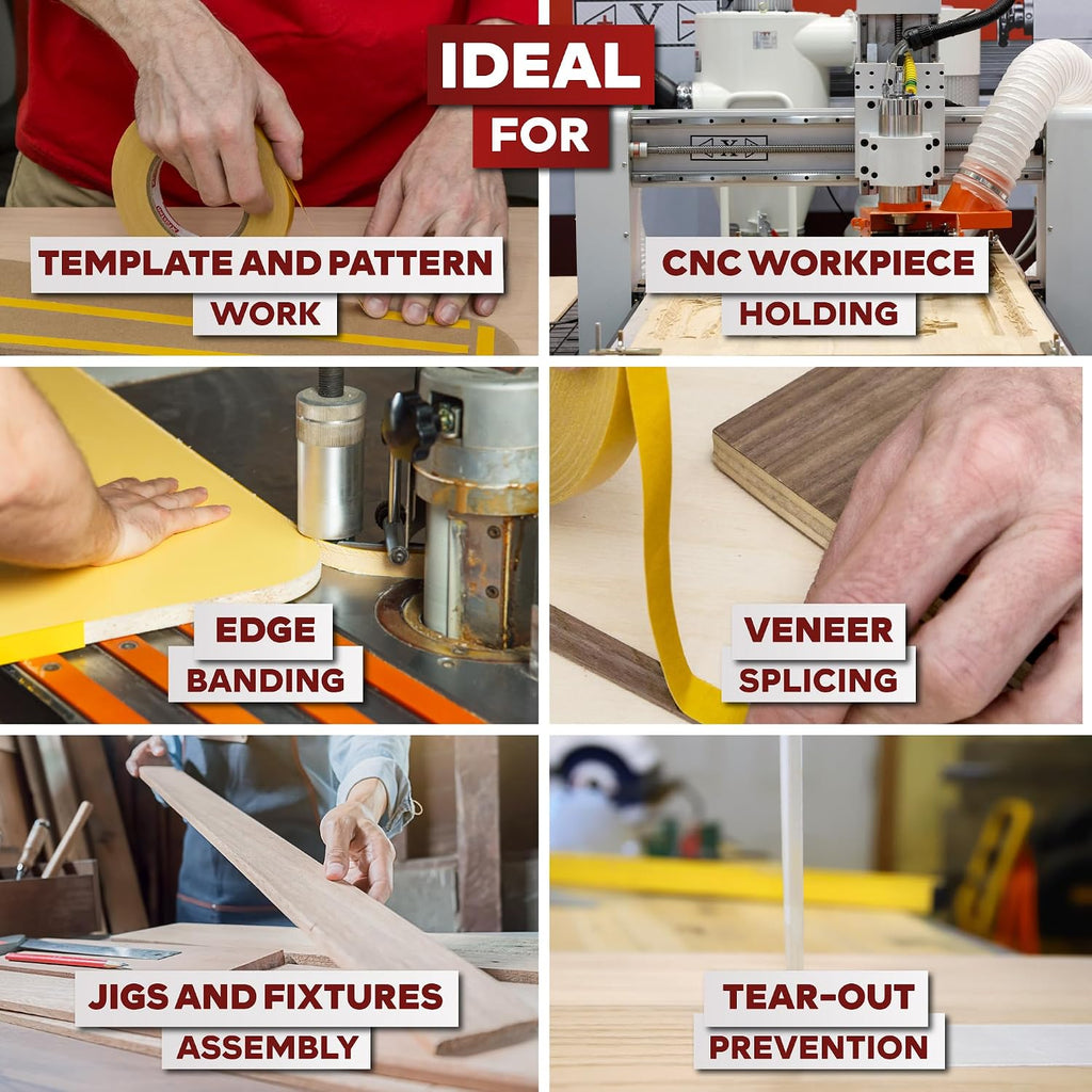 XFasten Double Sided Woodworking Tape 3 Inches x 90 Feet, Residue-Free and Removable Double Sided Wood Mounting Boards Tape for Wood Template, Metal, MDF Edge Banding, Routing, Anchoring