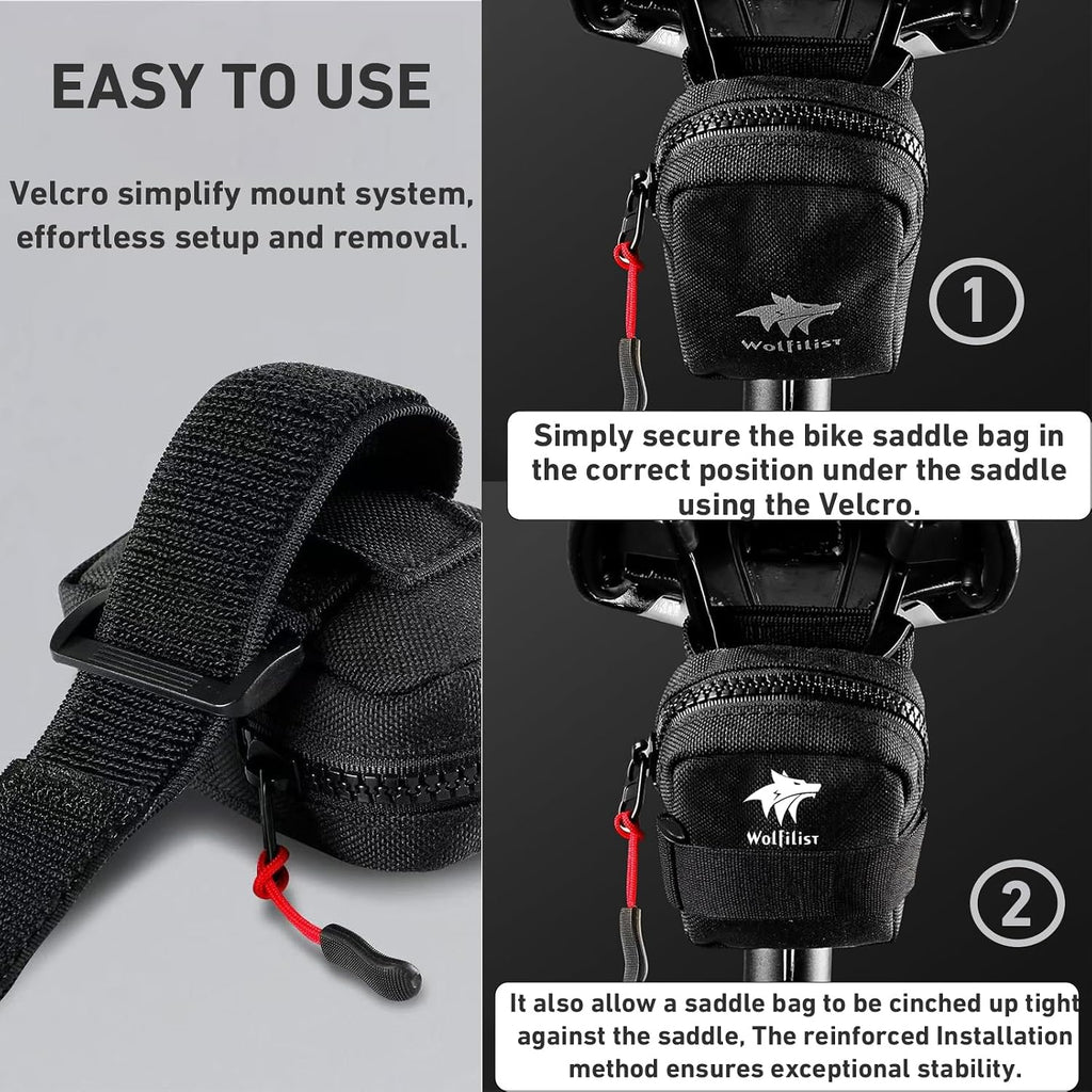 WOLFILIST Compact Bike Saddle Bag, Under Seat Bike Bag for Road & MTB