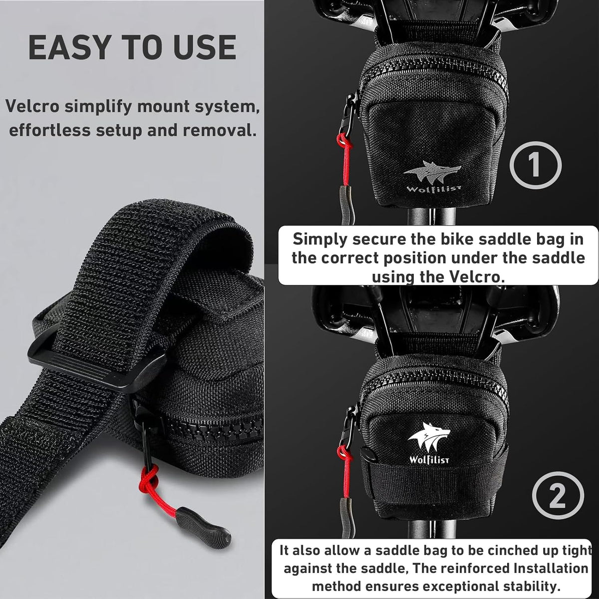 WOLFILIST Compact Bike Saddle Bag, Under Seat Bike Bag for Road & MTB