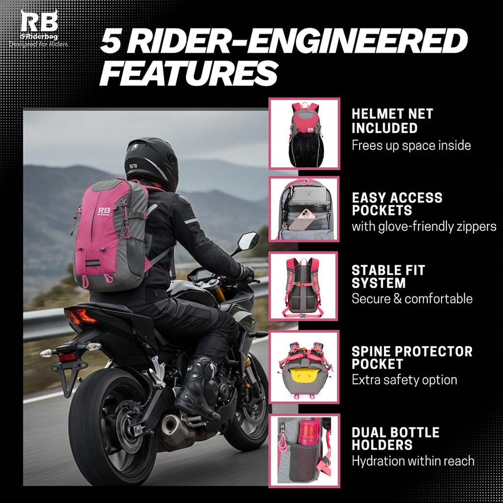 riderbag Reflective Motorcycle Backpack, Hi Viz Commuter Riding Bag