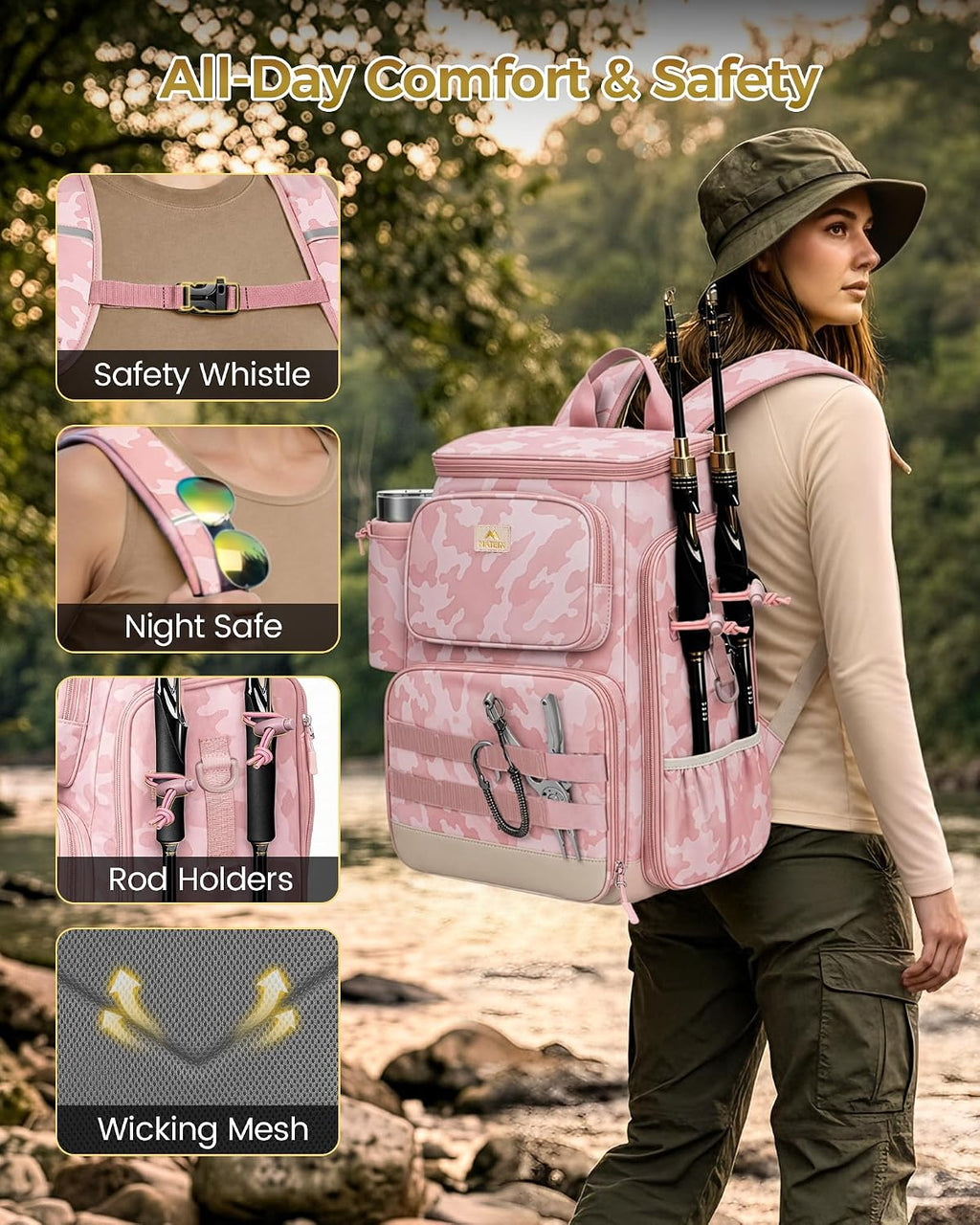 MATEIN Pro Fishing Backpack with 4 Tackle Boxes, 3600 Tackle Box Backpack