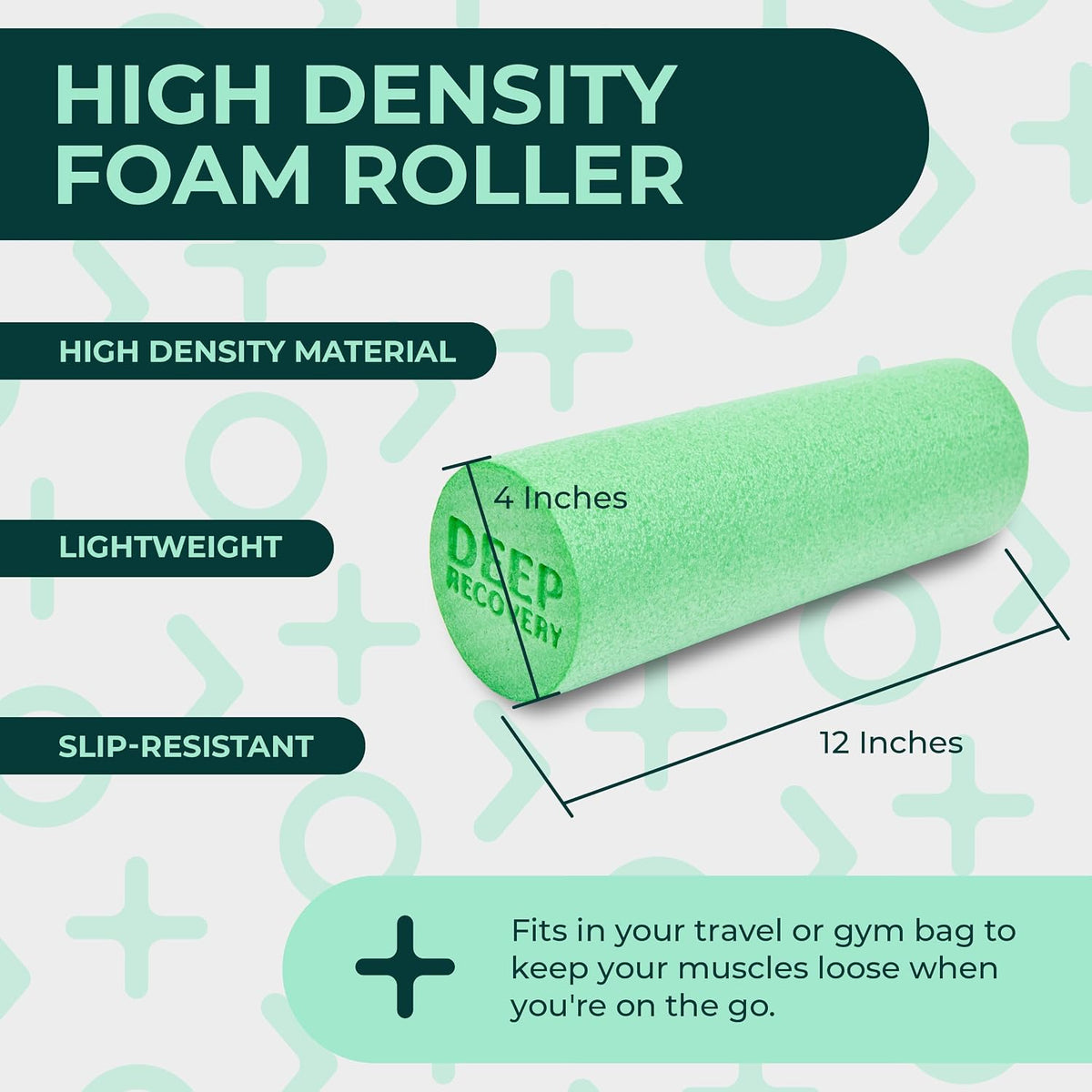 Deep Recovery Yoga Foam Roller for Physical Therapy & Exercise – Green Back Roller for Back Pain, Legs, and Shoulders, 12in x 4in Travel Size – Deep Tissue Massage for Myofascial Release