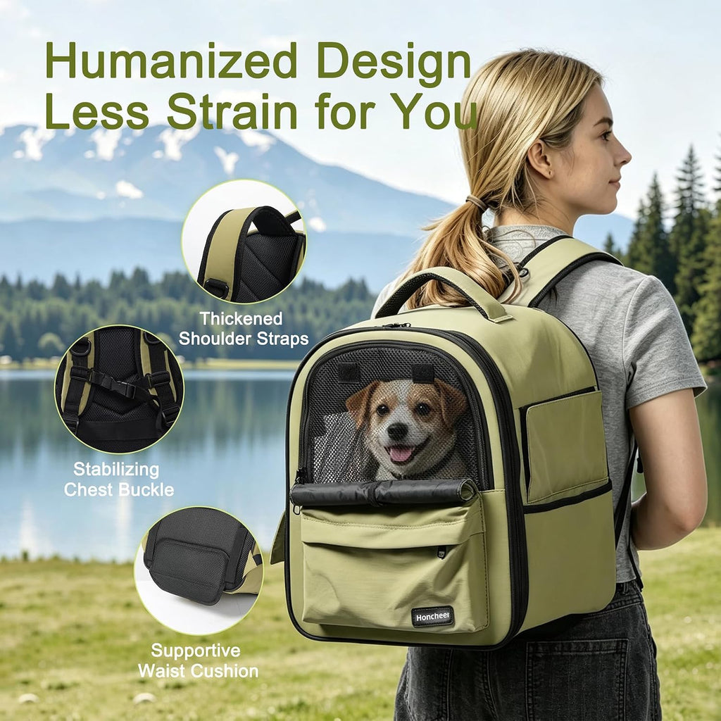 Cat Carrier Dog Backpack Carrier with Anti-Collapse Bottom (Olive Green)