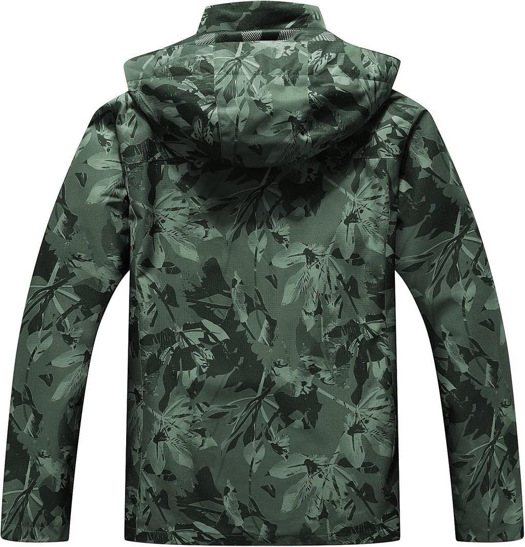 OTU Men's Lightweight Waterproof Hooded Rain Jacket Outdoor Raincoat Shell Jacket for Hiking Travel