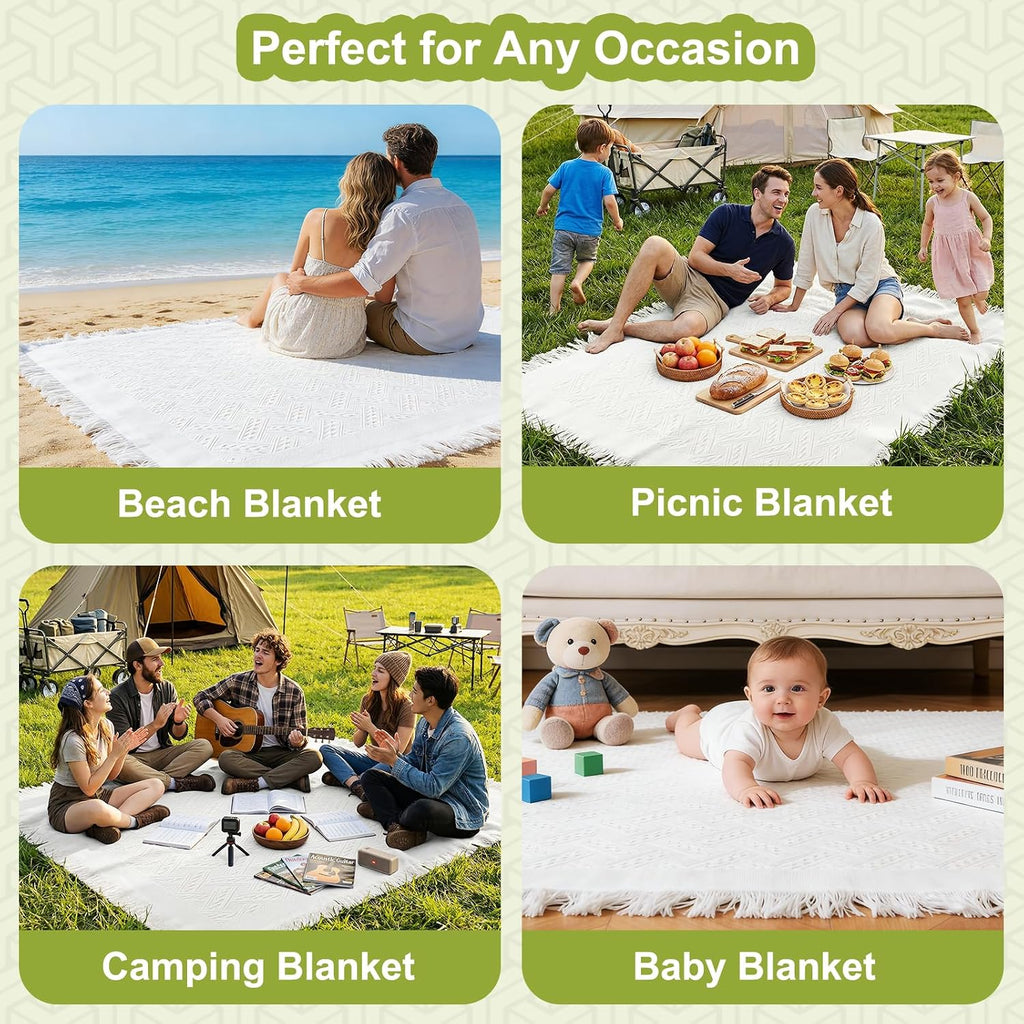2 Pack Extra Large 91 x 71 Inch White Outdoor Picnic Blanket