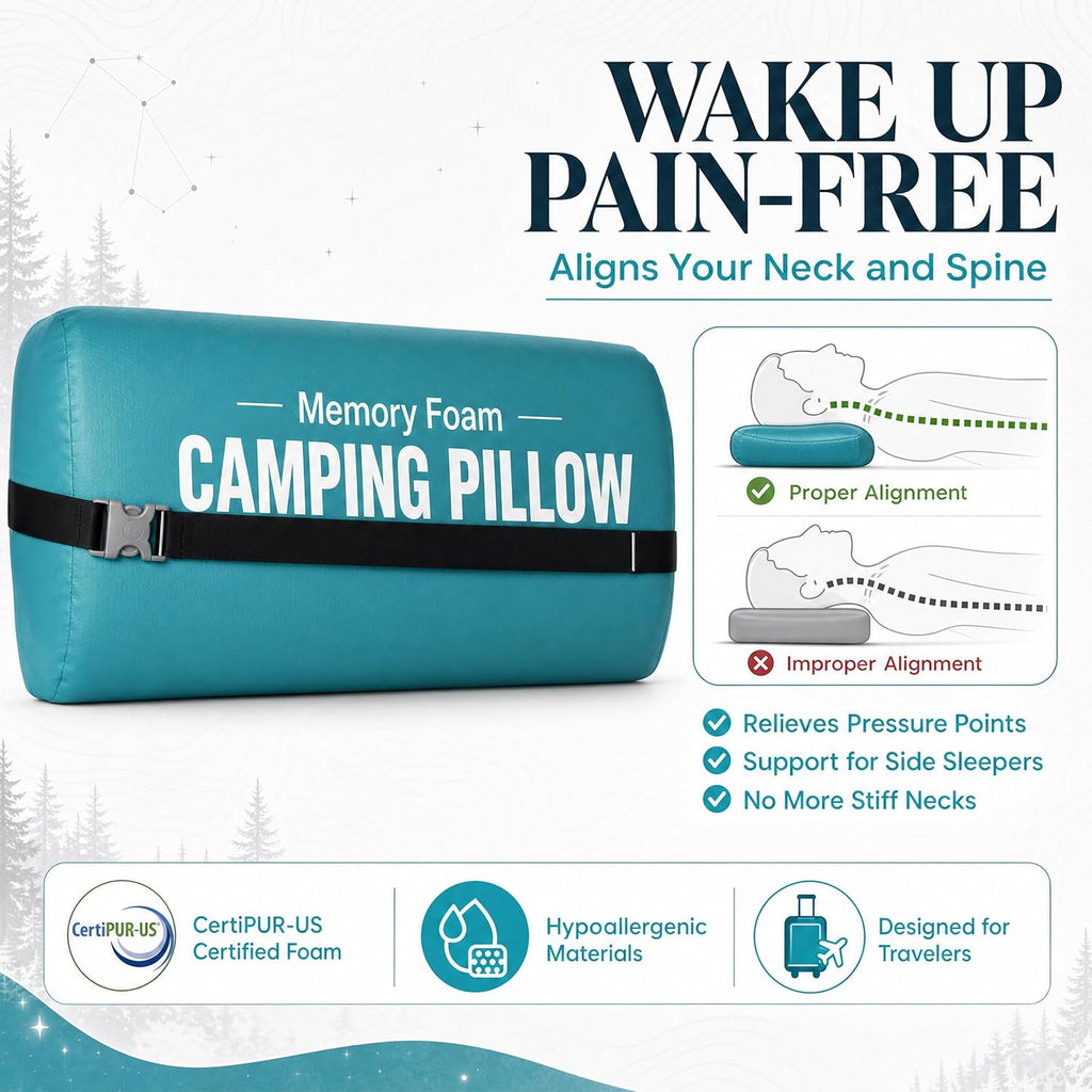 Vaverto Camping Pillow - Backpacking Memory Foam Travel Pillow 1-Pack