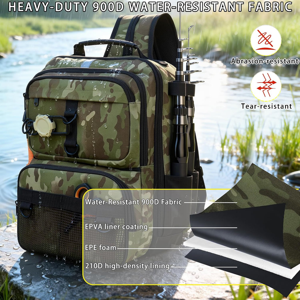 Fishing Backpack with Tackle Boxes and Rod Holder, Fish Lure Kit and Tool