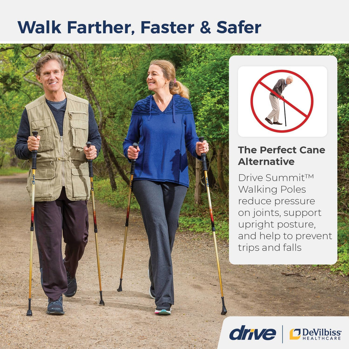 Drive Medical Summit Adjustable Nordic Walking Poles, Mountain Print