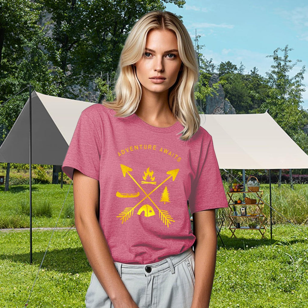 Womens Adventure Awaits Shirts Outdoor Lifestyle Camping Hiking T-Shirt Nature Travel Camp Life Tee