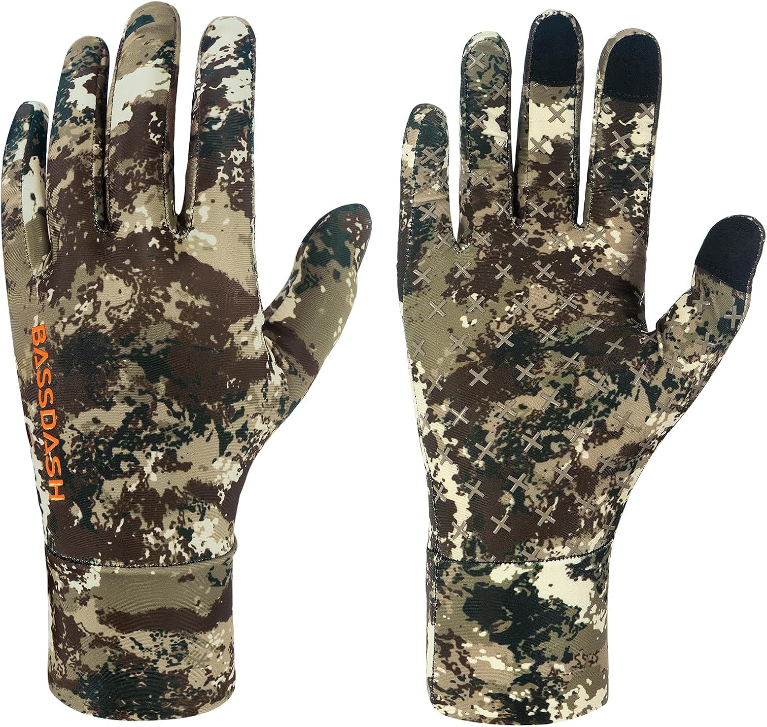 BASSDASH Men’s Camo Hunting Gloves UPF 50+ Lightweight Touchscreen Gloves for Warm Weather Fishing Hiking Outdoor Activities