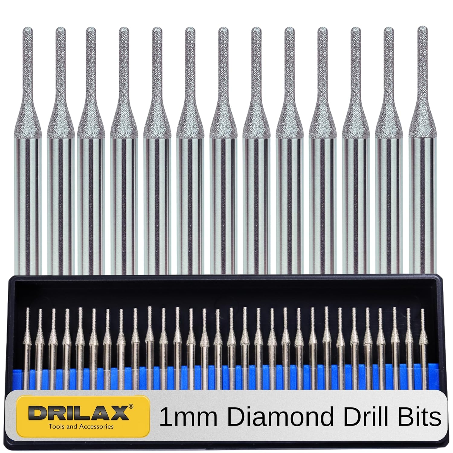 Drilax 30-Piece 1mm Diamond Drill Bits Set – 1/8 Shank Compatible with Dremel Rotary Tools – Precision Diamond Dremel Bits for Jewelry Making, Stone, Glass, Ceramic, Sea Glass, & Gemstones