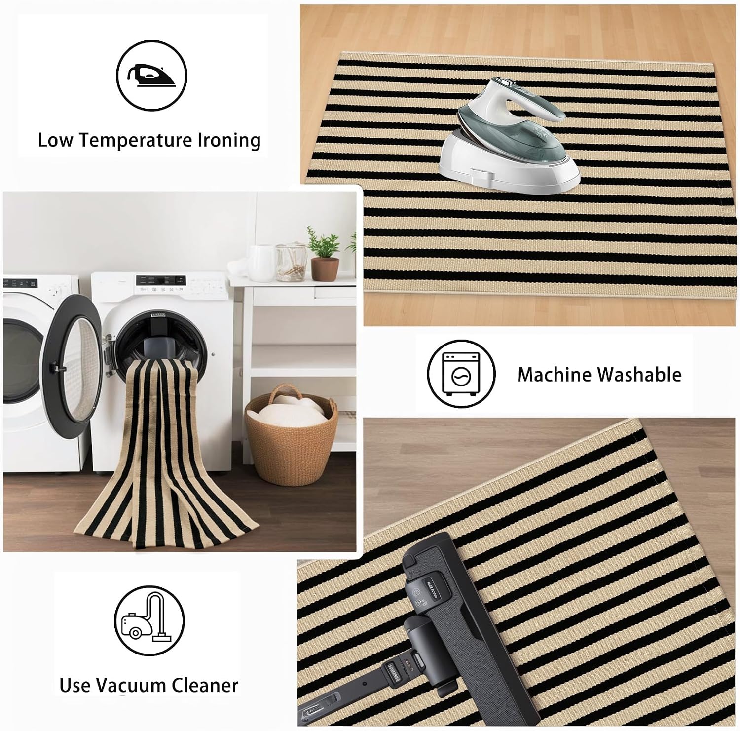 Fall Front Door Mat 2'x4.3', Cotton Washable Striped Outdoor Rug