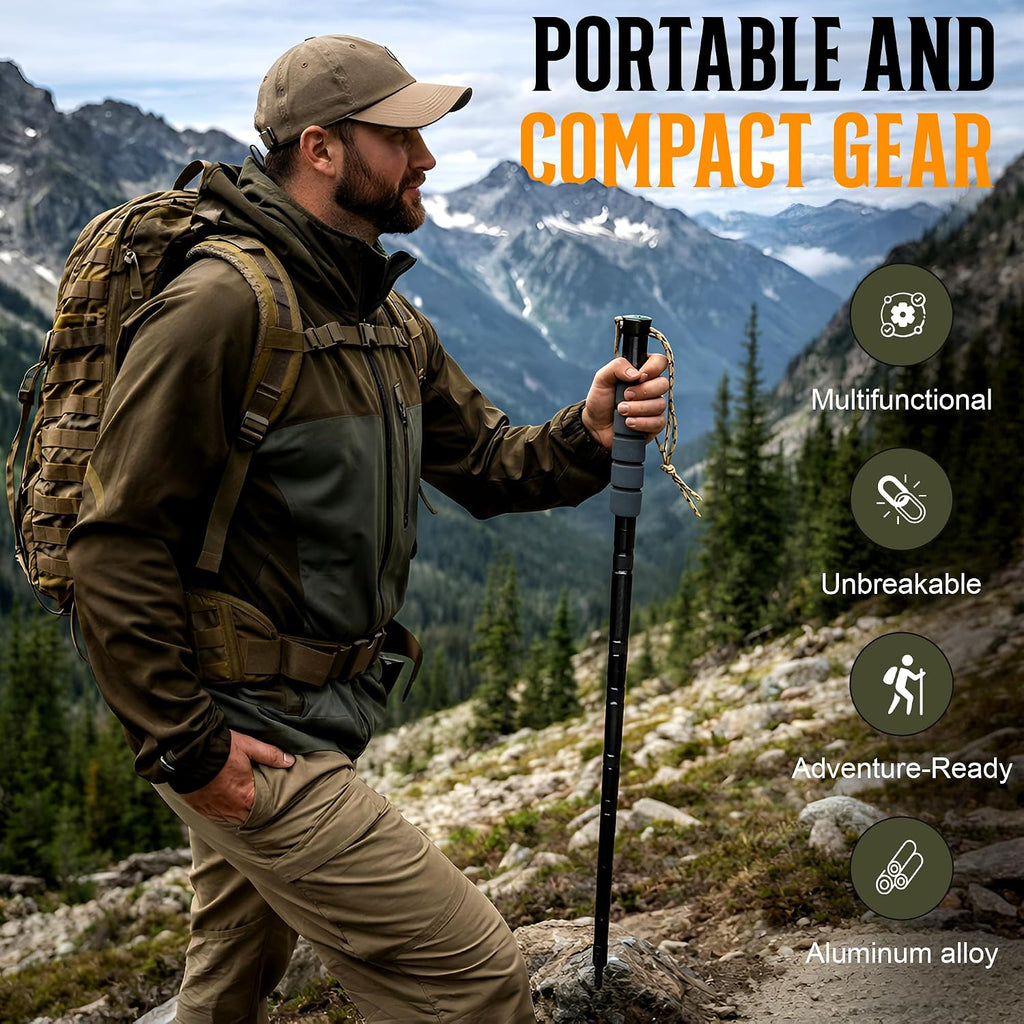 Trekking Poles Hiking Stick with Camping Essentials Kit - Hiking Poles Collapsible Lightweight for Camping, Mountaining -Hiking Backpack Walking Stick with Compass, Bag - Backpacking Essentials