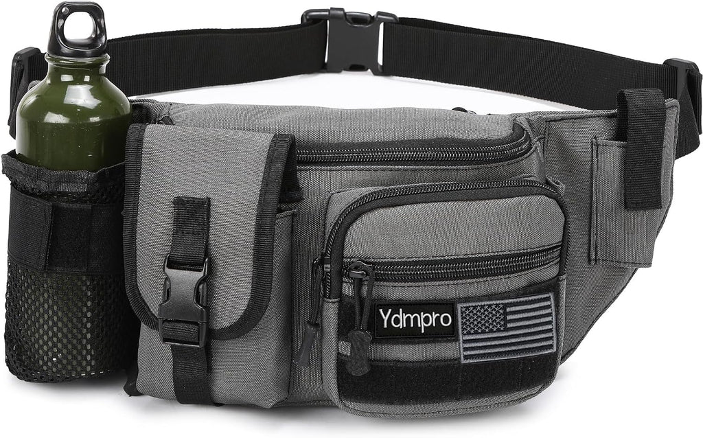 Tactical Fanny Pack，Military Waist Bag Hip Belt Bumbag Utility Bags for Fishing Hiking Hunting with Mesh Water Bottle Holder Pouch (Tan)