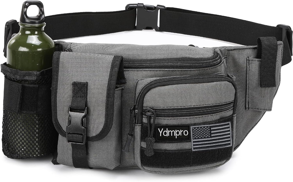 Tactical Fanny Pack，Military Waist Bag Hip Belt Bumbag Utility Bags for Fishing Hiking Hunting with Mesh Water Bottle Holder Pouch (Tan)
