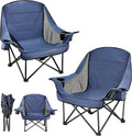 2 Pack Oversized Camping Chairs for Adults & Teens, Heavy Duty 400 LBS Capacity Portable Folding Mesh Lawn Chairs for Camping, Beach, Picnic, Patio, Fishing, RV (Navy Blue, Mesh)