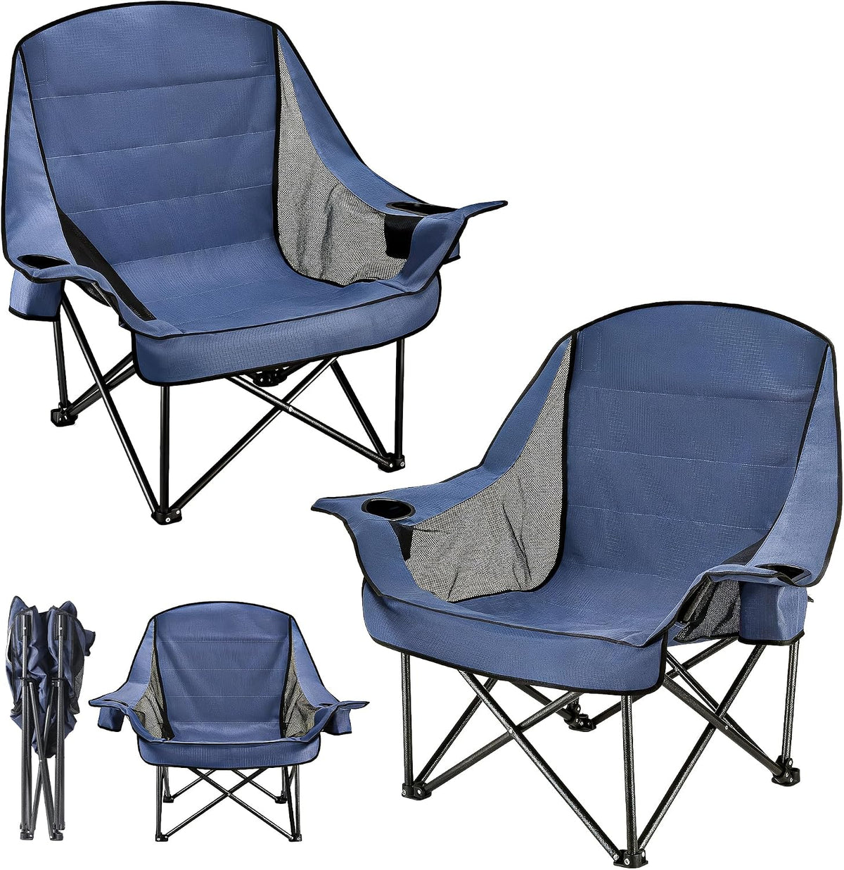 2 Pack Oversized Camping Chairs for Adults & Teens, Heavy Duty 400 LBS Capacity Portable Folding Mesh Lawn Chairs for Camping, Beach, Picnic, Patio, Fishing, RV (Navy Blue, Mesh)