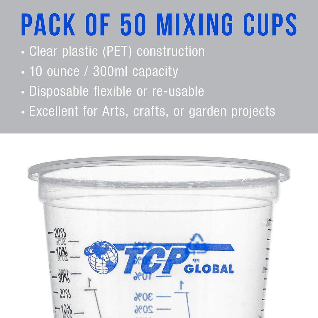 TCP Global 10 oz. (300ml) Graduated Plastic Mixing Cups - Box of 50