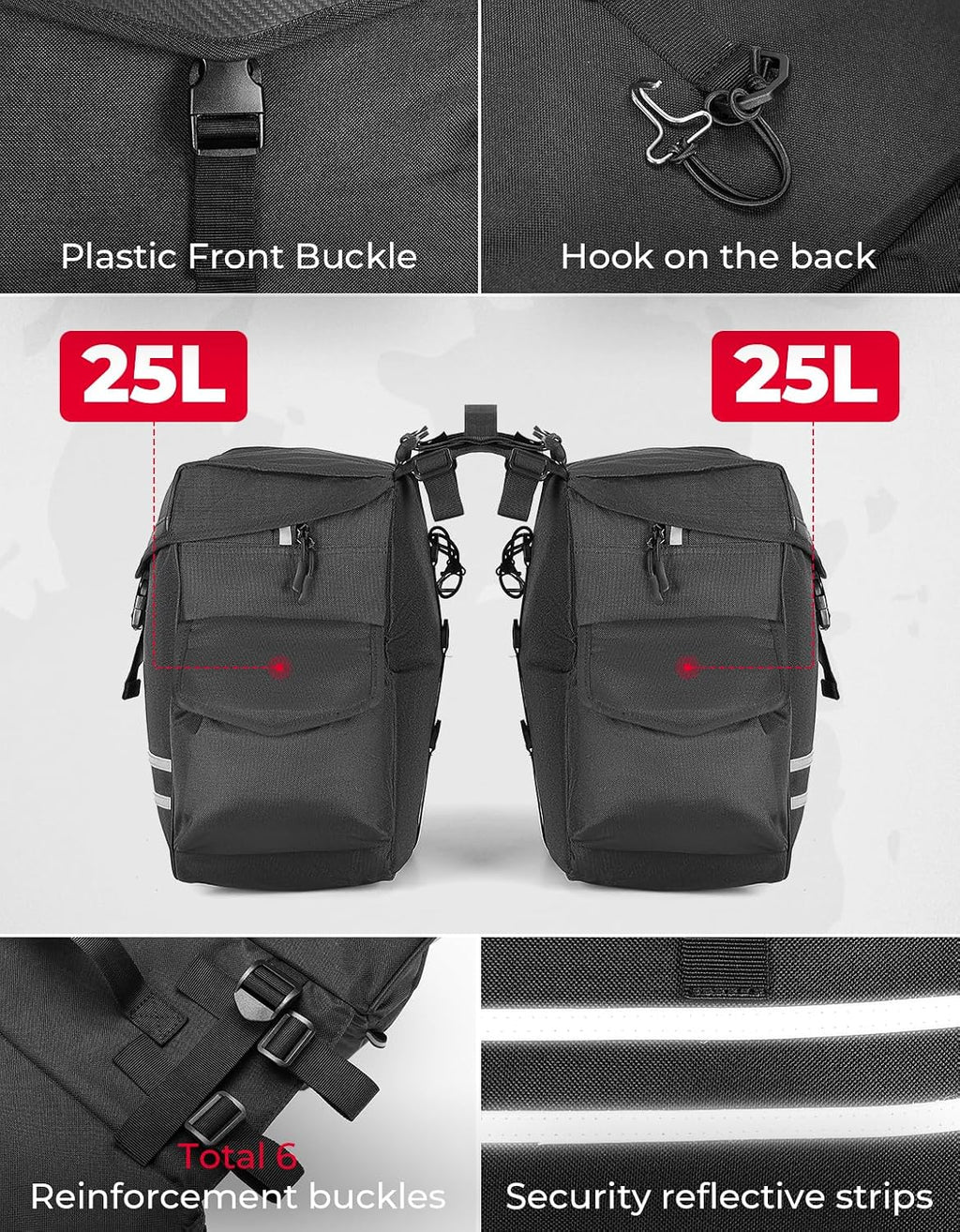 KEMIMOTO Panniers Bike Bags 40L/50L, Flip-Top with Waterproof Rain Cover