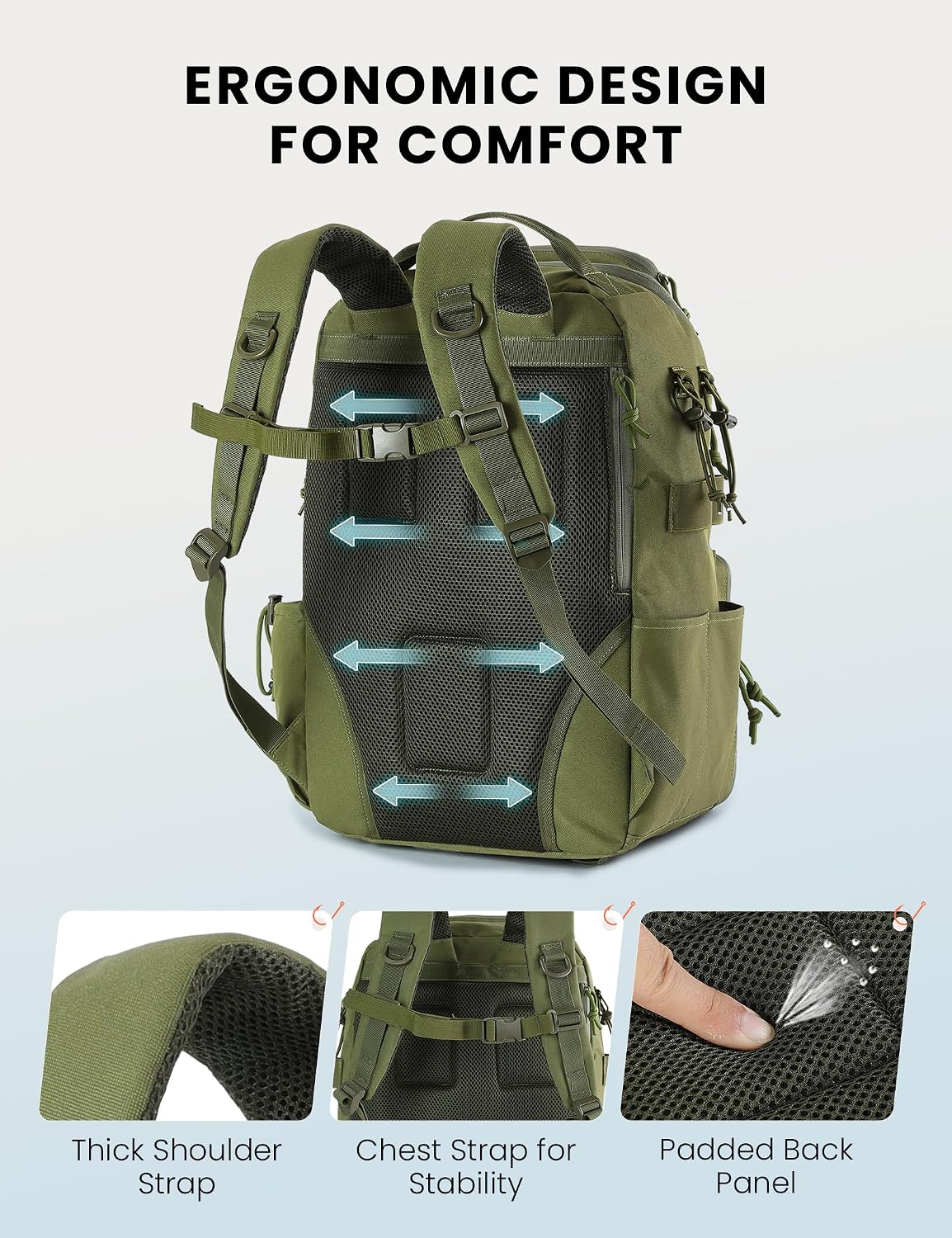 SKYSPER Tackle Backpack Fishing Bags with Rod Holder, 40L Water-Resistant Tackle Box Storage Bag for Fishing Gear Lures(Armygreen)