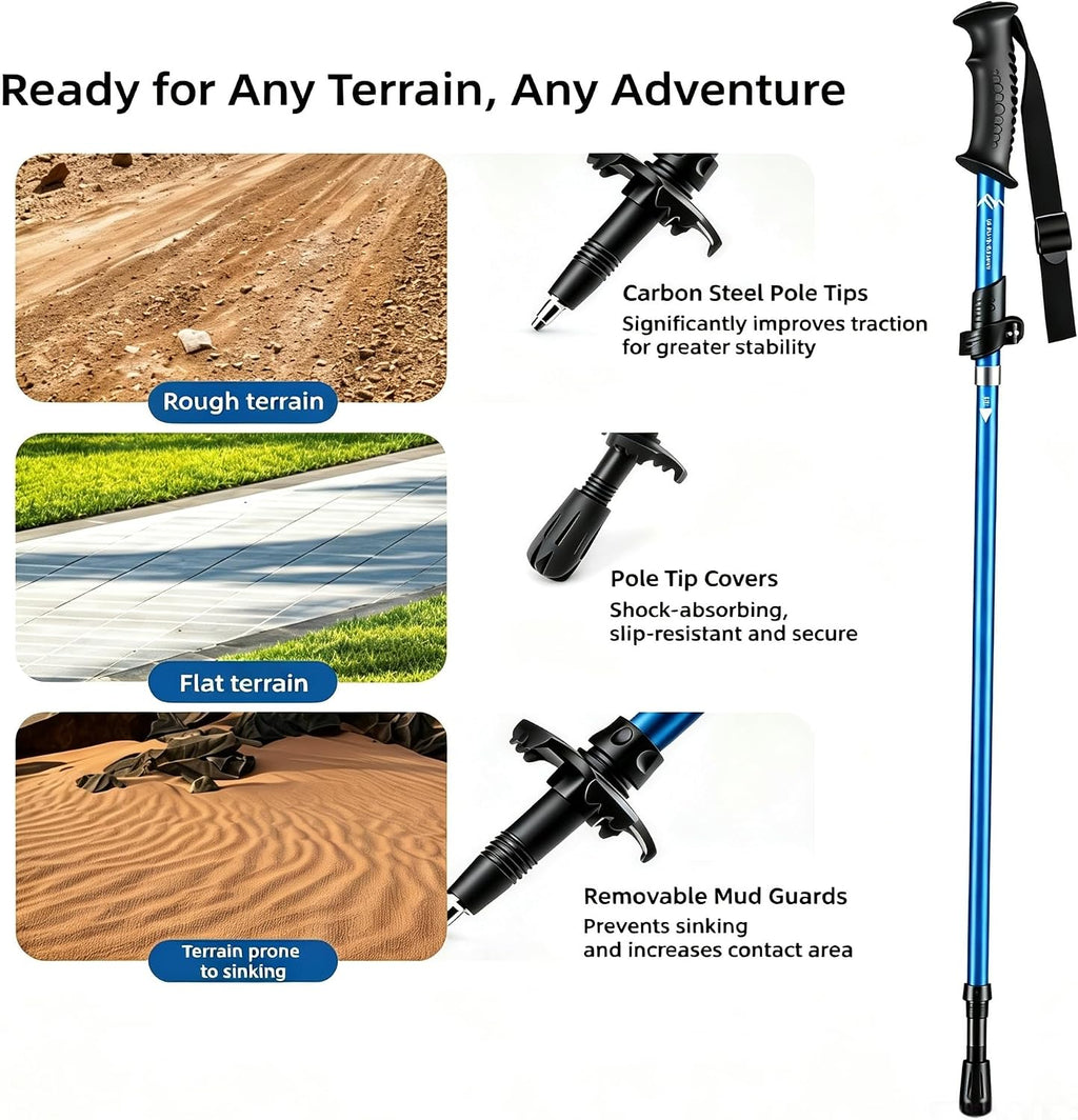 Collapsible Trekking Poles, Aluminum, Adjustable Height with Quick-Lock, Ergonomic Grip, for Hiking and Mountaineering