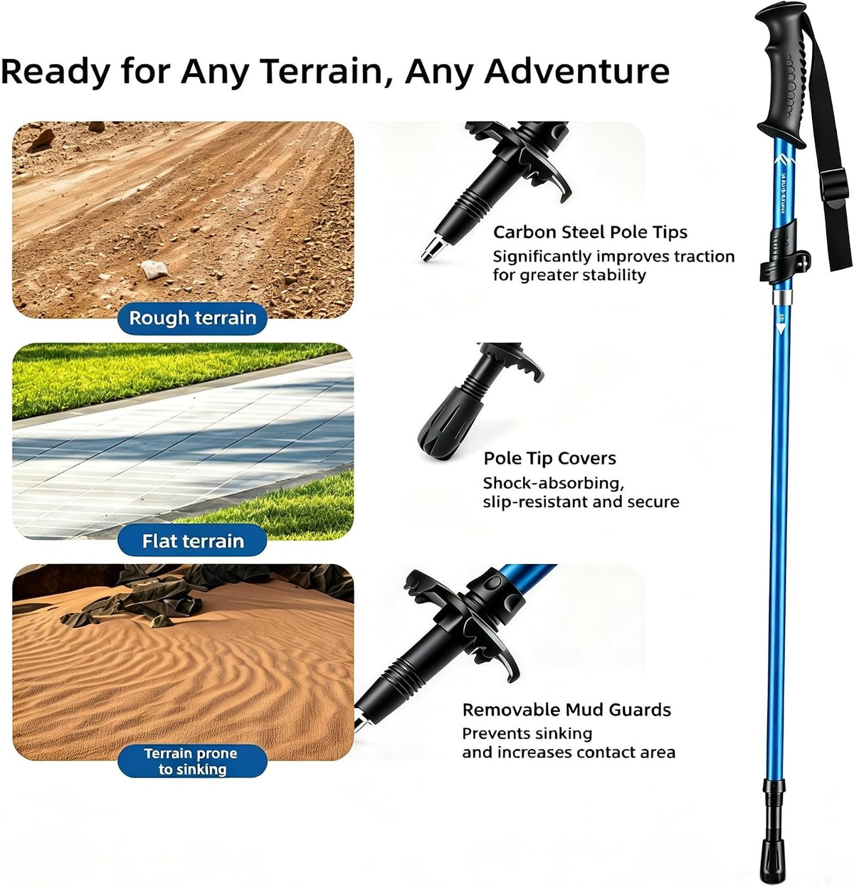 Collapsible Trekking Poles, Aluminum, Adjustable Height with Quick-Lock, Ergonomic Grip, for Hiking and Mountaineering