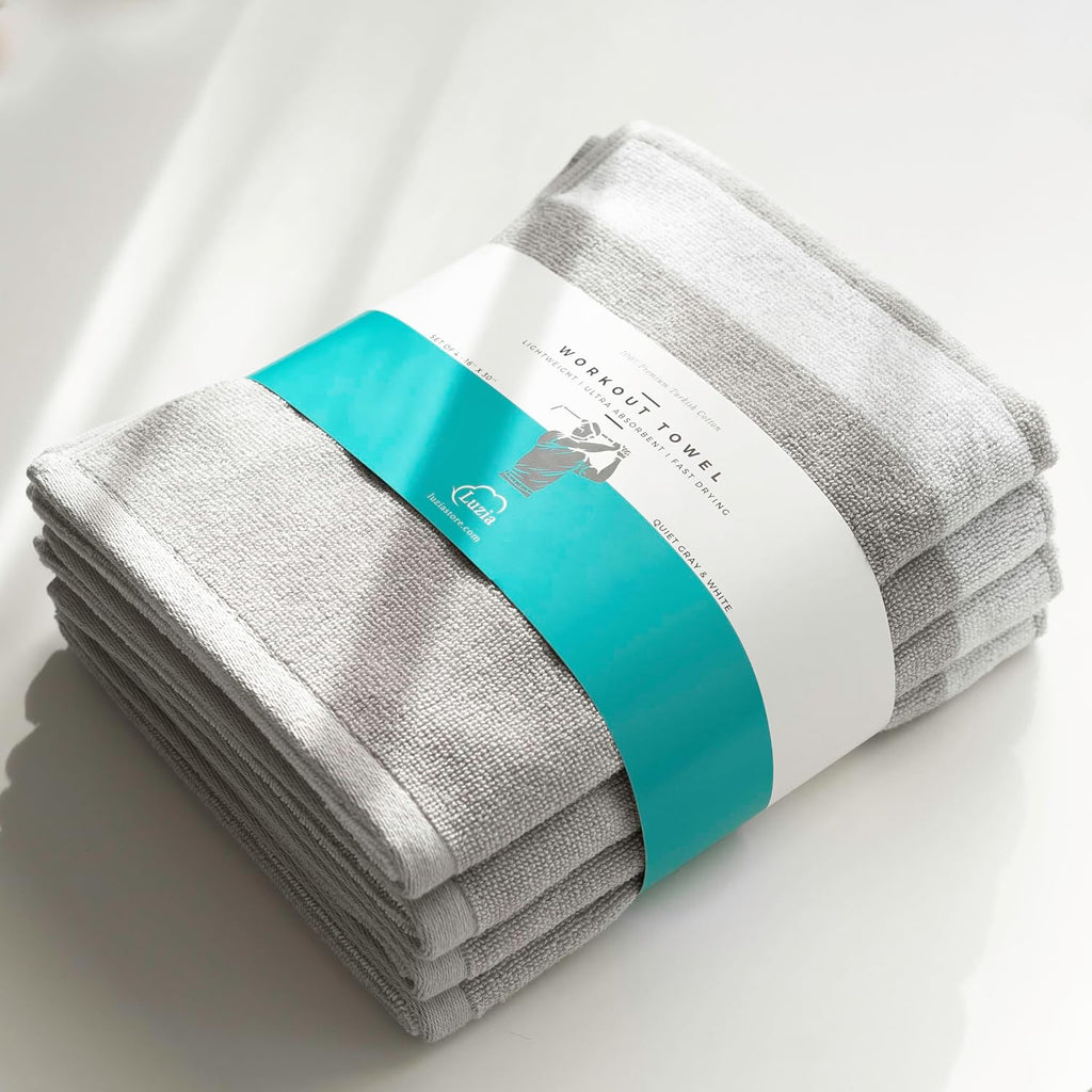 Luzia Striped Workout Towel for Sweat (Pack of 2) - Premium Quality 100% Turkish Cotton - Lightweight and Super Absorbent for Exercise, Sports, Workout, Fitness, Gym, Yoga, Running (Gray)