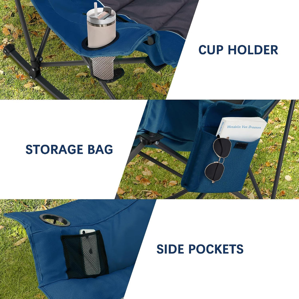 Unisakey Oversize Foldable Rocking Camping Chair300lbs Capacity,Blue