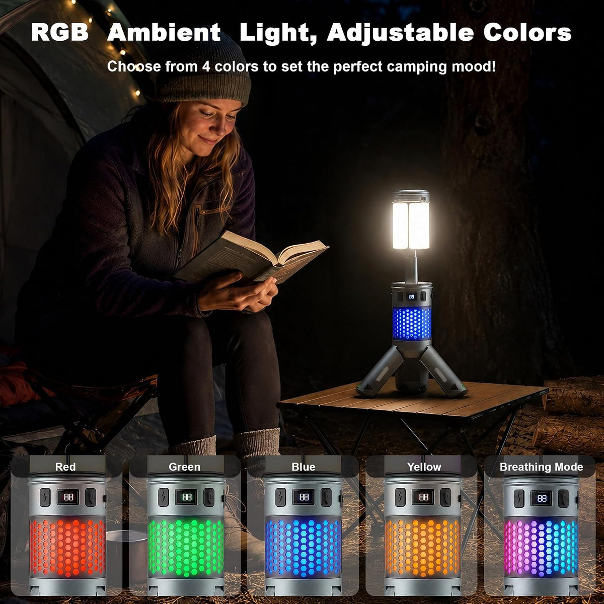 Camping Lights, Rechargeable Telescopic Camping Lights with Stand,12000mAh Camping Lanterns & Lights with RGB, Magnetic Base, Portable Flashlights for Camping, Hiking, Emergency