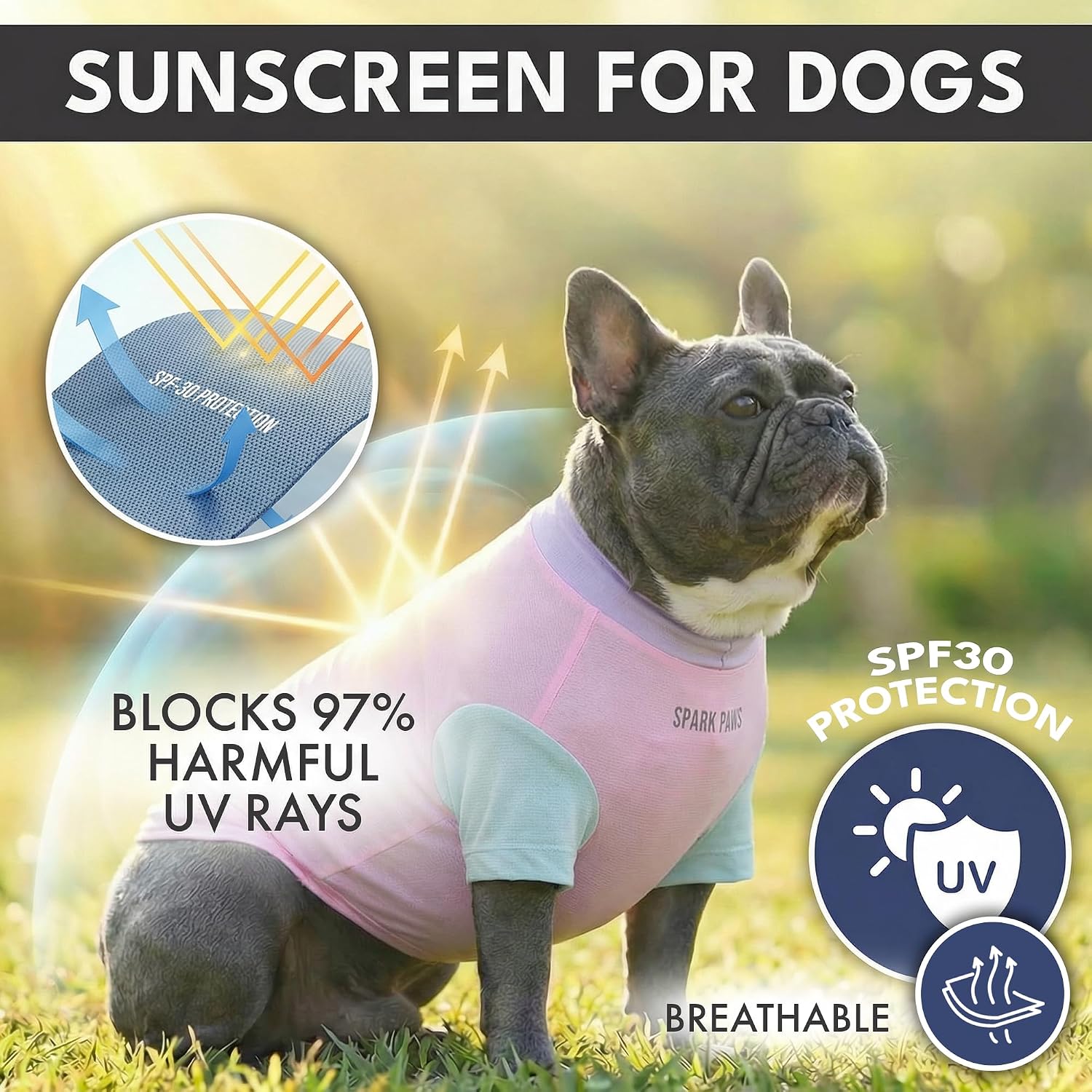 Spark Paws Sunblock Dog T-Shirt, SPF 30 UV Sun Protection, Summer Cooling