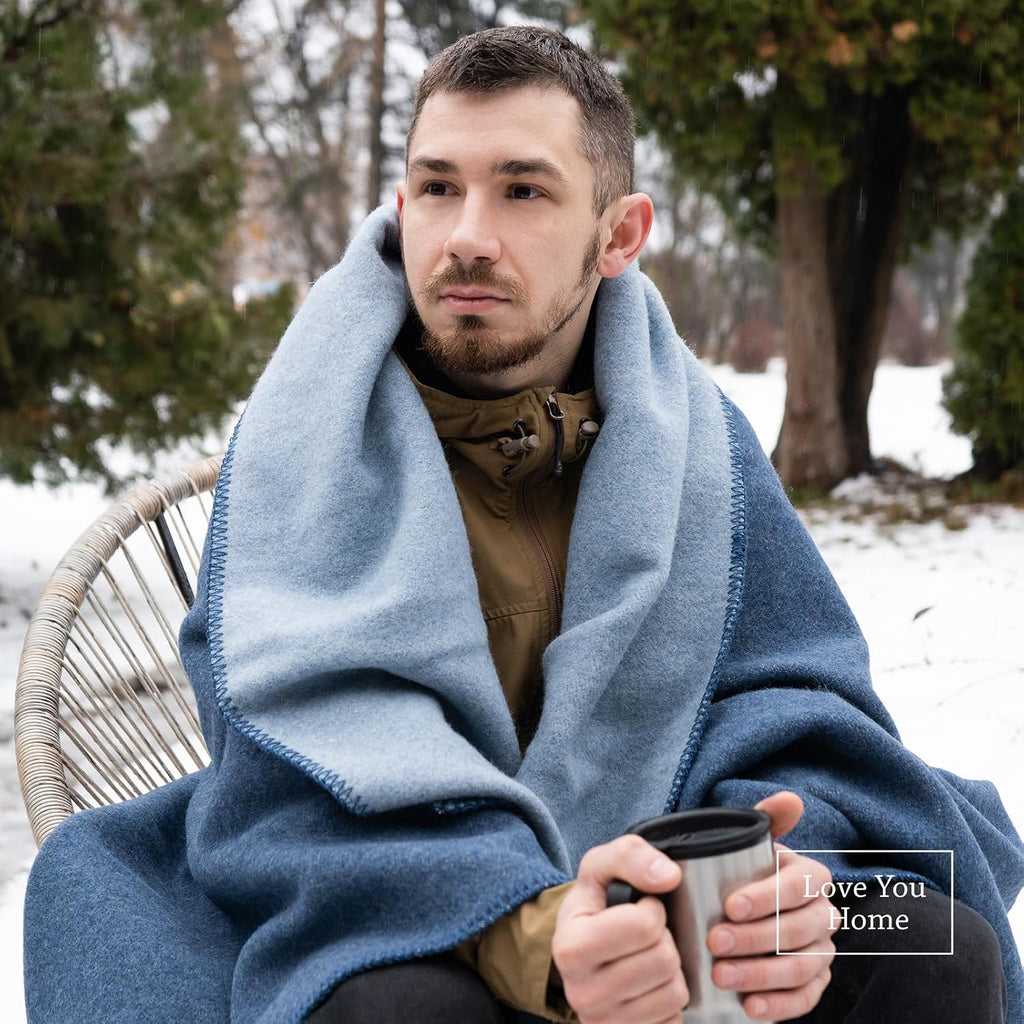 Merino Wool Outdoor Blanket, Travel & Camping Reversible Throw, 51 x 67 in