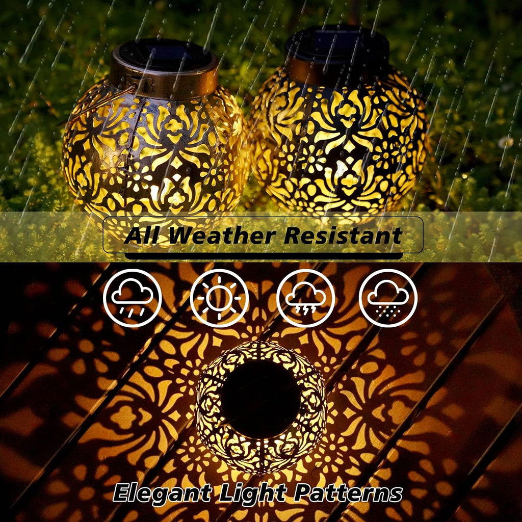 Set of 2 Solar Hanging Lanterns Outdoor for Garden Patio, Black
