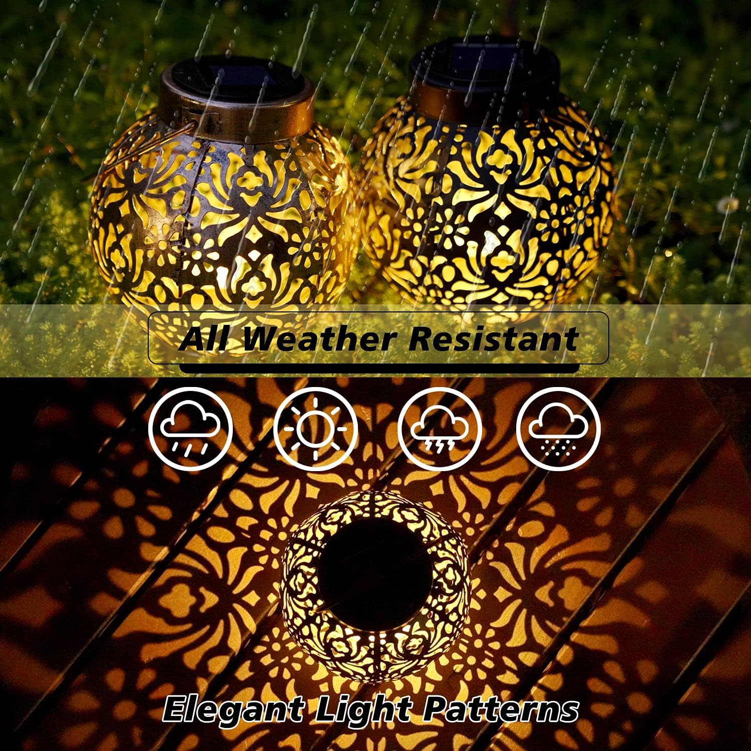Set of 2 Solar Hanging Lanterns Outdoor for Garden Patio, Black
