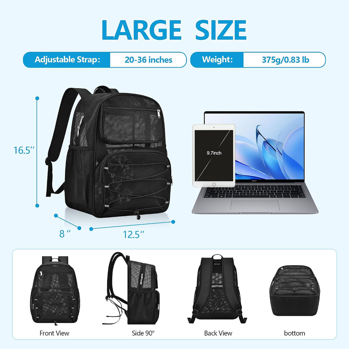 Paxiland Mesh Backpack Heavy Duty, 27L Large See Through Mesh Beach Bag