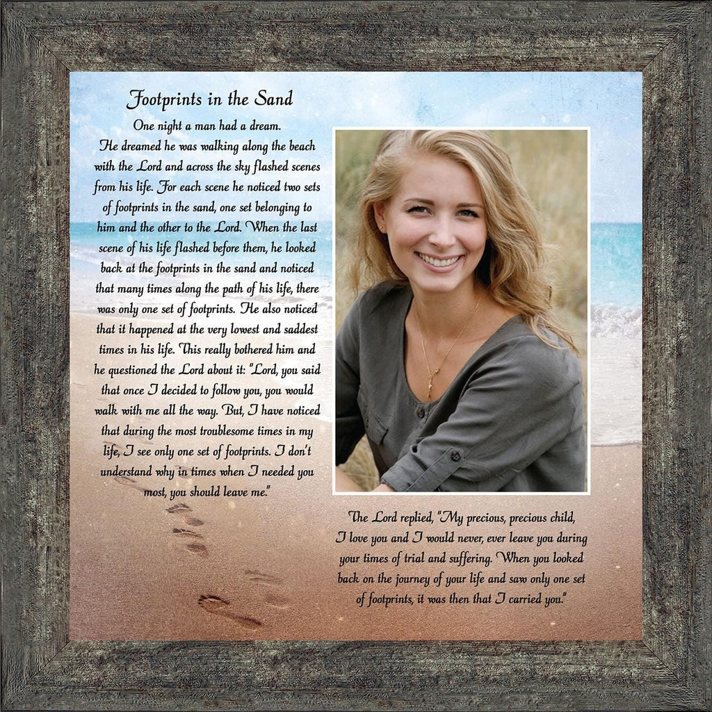 Footprints in the Sand Inspirational Wall Art, Beach Decor, Christian Gifts for Women and Men, Christian Wall Decor, Get Well Soon, Encouraging Scripture Wall Art, Framed Sympathy Gift 6380BW