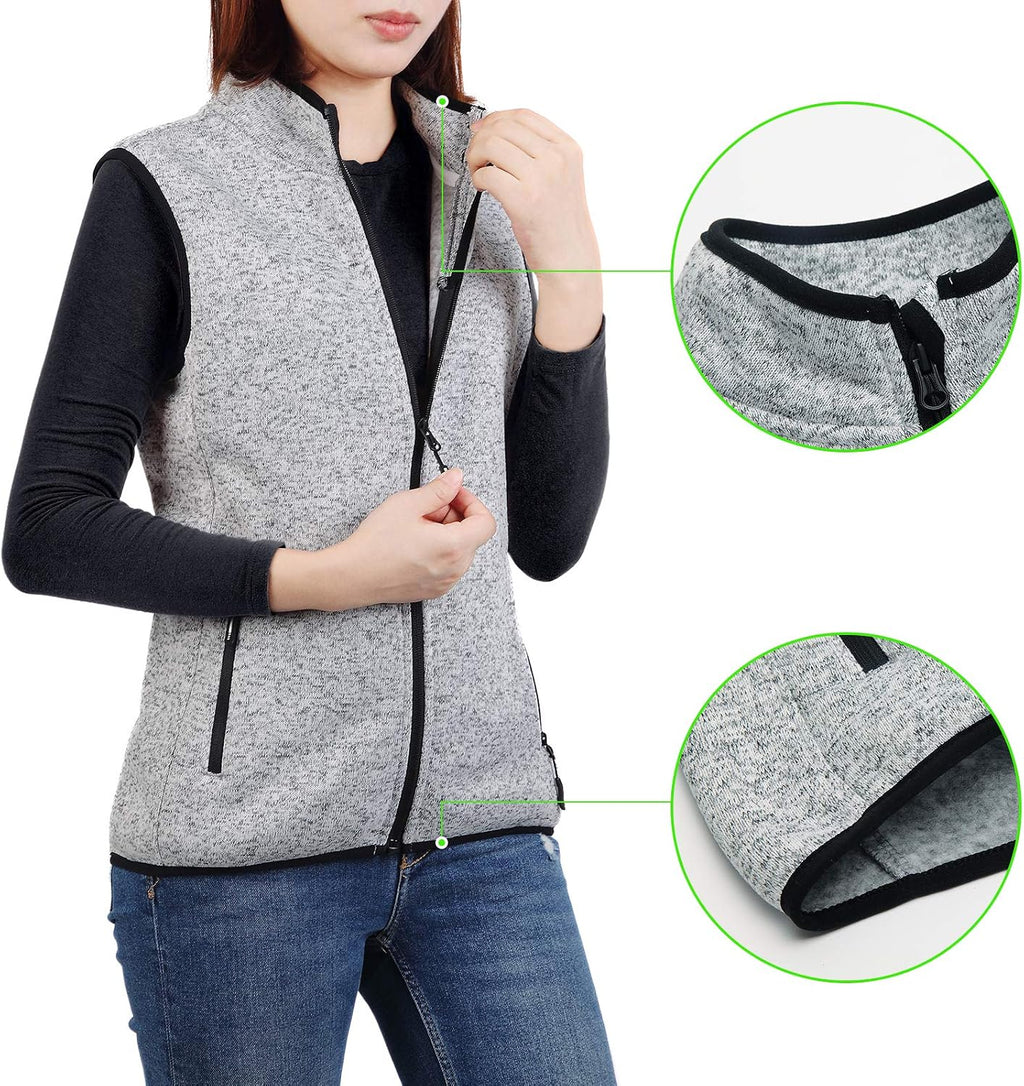Zip Up Womens Vest with Zipper Pockets Sweater Fleece Vest